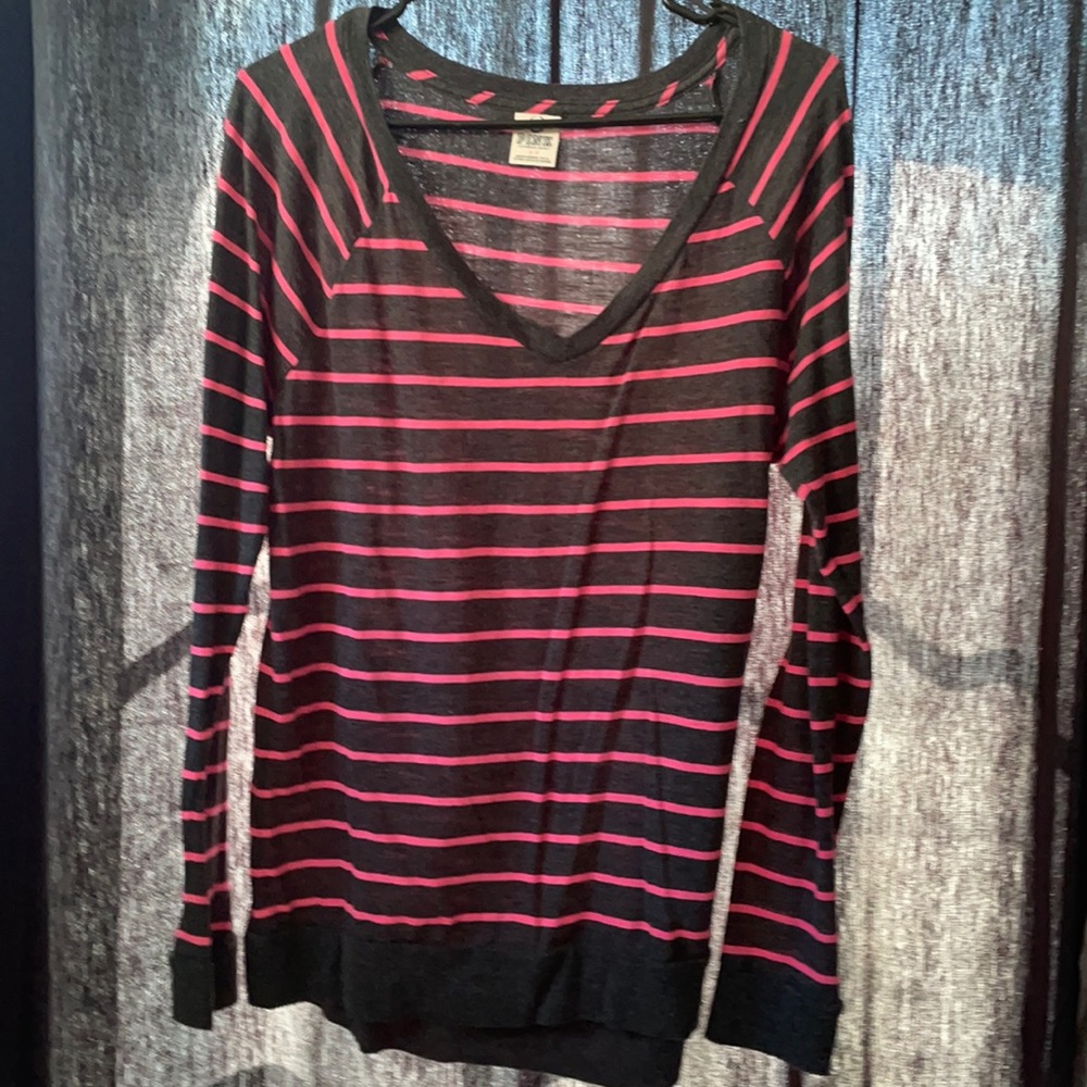 PINK Gray & Pink Stripe Shirt